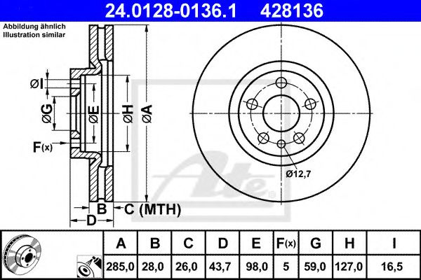 Disc frana FIAT ULYSSE (179AX) (2002 - 2011) ATE 24.0128-0136.1
