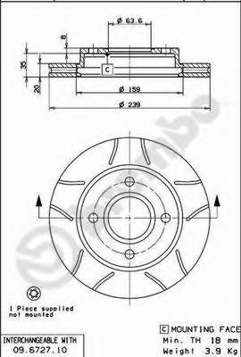 Disc frana FORD ESCORT Mk VI Cabriolet (ALL) (1992 - 1995) BREMBO 09.6727.77