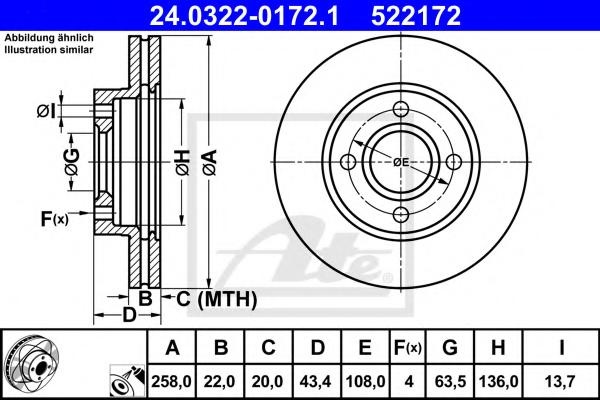 Disc frana FORD FIESTA Mk IV (JA_, JB_), MAZDA SOHO III (JASM, JBSM), FORD COURIER caroserie (J5_, J3_) - ATE 24.0322-0172.1
