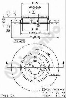 Disc frana FORD FIESTA Mk IV (JA_, JB_), MAZDA SOHO III (JASM, JBSM), FORD COURIER caroserie (J5_, J3_) - BREMBO 09.7806.14