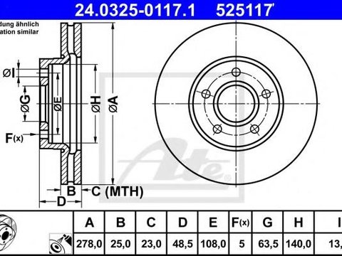 Disc frana FORD FOCUS C-MAX, VOLVO S40 II limuzina (MS), VOLVO V50 combi (MW) - ATE 24.0325-0117.1