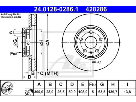 Disc frana Ford Mondeo 5, 09.2014-, ATE