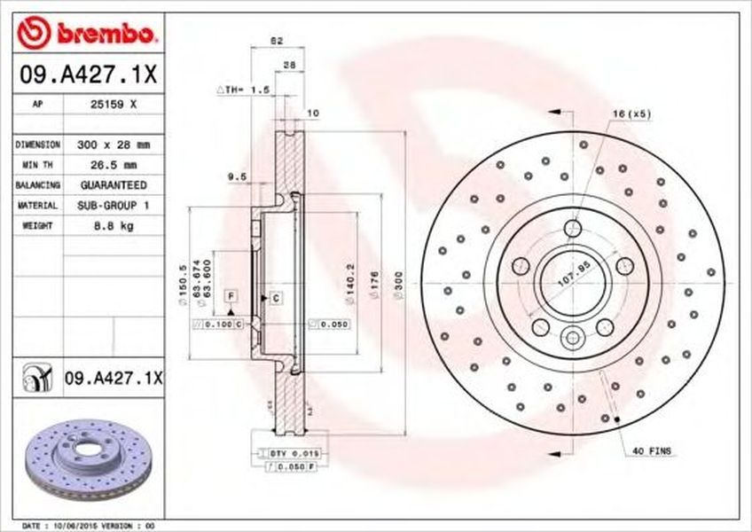 Disc frana FORD MONDEO IV limuzina BA7 BREMBO 09A4271X