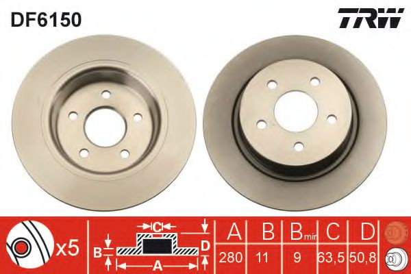 Disc frana FORD TOURNEO CONNECT / GRAND TOURNEO CONNECT Kombi (2013 - 2016) TRW DF6150