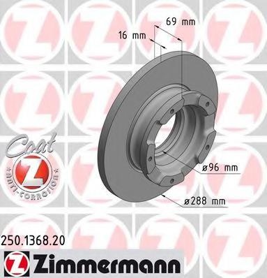 Disc frana FORD TOURNEO CUSTOM bus, FORD TRANSIT CUSTOM caroserie, FORD TRANSIT CUSTOM bus - ZIMMERMANN 250.1368.20