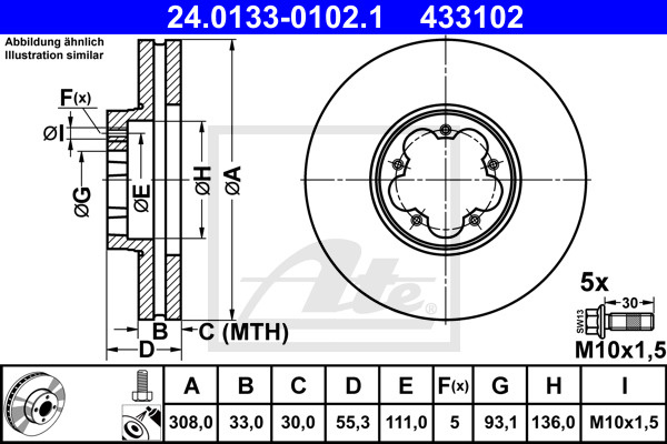 Disc frana # Ford Transit 2012 2013 2014 2015 2016 2017 2018 2019 2020 2021 2022 2023 2024 2025 # 24 0133 0102 1 # ATE