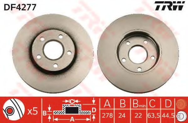 Disc frana FORD TRANSIT CONNECT (P65, P70, P80) (2002 - 2016) TRW DF4277 piesa NOUA