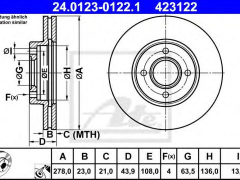 Disc frana FORD TRANSIT COURIER Kombi (2014 - 2016) ATE 24.0123-0122.1