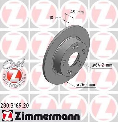 Disc frana HONDA ACCORD EURO VIII (CL), HONDA ACCORD VII Tourer (CM), HONDA ACCORD VIII (CM) - ZIMMERMANN 280.3169.20