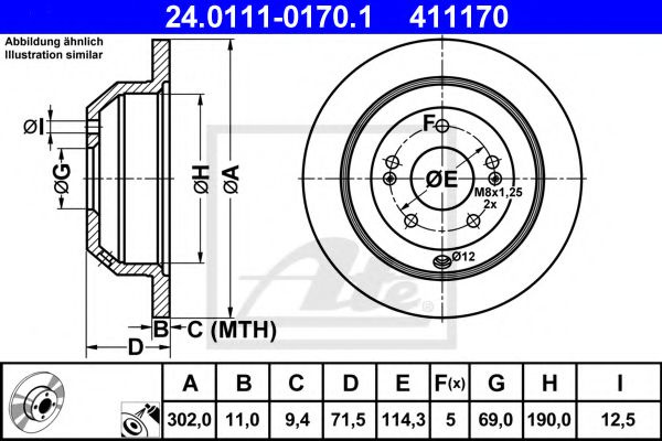 Disc frana HYUNDAI GRAND SANTA FÉ (2013 - 2016) ATE 24.0111-0170.1