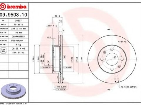 Disc frana HYUNDAI i10 (PA) (2007 - 2020) BREMBO 09.9503.10