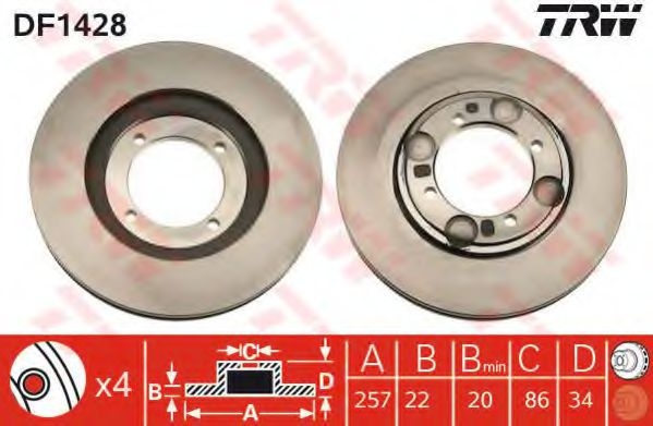 Disc frana HYUNDAI LANTRA   (J-1) (1990 - 1995) TRW DF1428