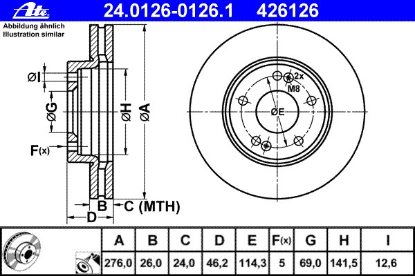 Disc frana # Hyundai Santa 2000 2001 2002 2003 2004 2005 2006 # 24 0126 0126 1 # ATE