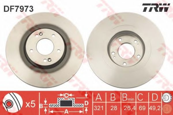 Disc frana HYUNDAI SANTA FE II (CM) (2005 - 2012) TRW DF7973 piesa NOUA