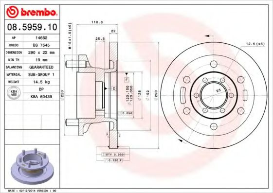 Disc frana IVECO DAILY II platou / sasiu (1989 - 1999) BREMBO 08.5959.10