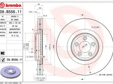 Disc frana JAGUAR F-TYPE Cabriolet (QQ6) (2012 - 2016) BREMBO 09.B556.11 piesa NOUA