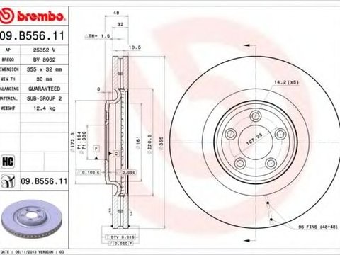 Disc frana JAGUAR XF SPORTBRAKE (CC9) (2012 - 2014) BREMBO 09.B556.11 piesa NOUA