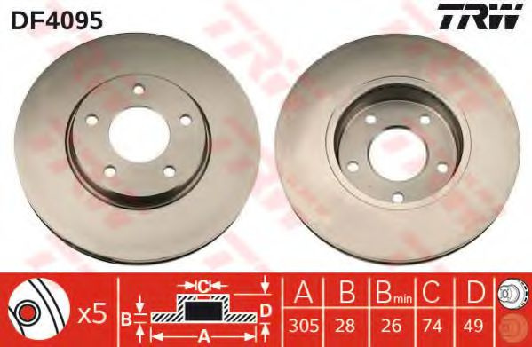 Disc frana JAGUAR XJ (NAW, NBW) (1996 - 2003) TRW DF4095 piesa NOUA