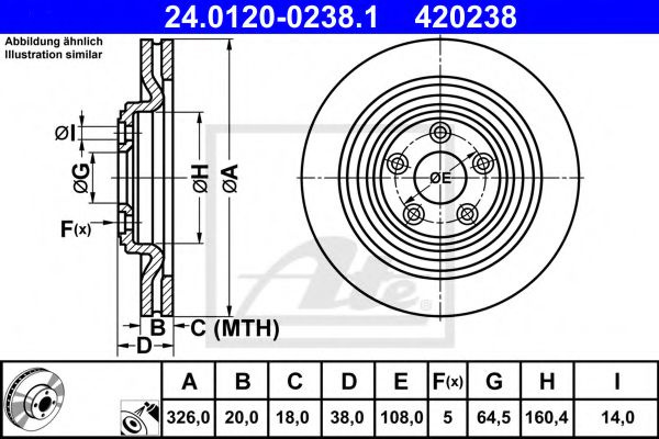 Disc frana JAGUAR XJ (NNA_, X35_, _J12_, _J24_) (2009 - 2016) ATE 24.0120-0238.1