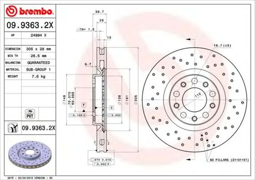 Disc frana JEEP RENEGADE autoturism de teren inchis BU BREMBO 0993632X
