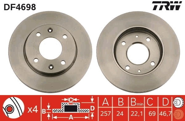 Disc frana # Kia Optima 2004 2005 2006 2007 2008 2009 2010 2011 2012 2013 2014 2015 2016 2017 2018 2019 2020 2021 2022 2023 2024 2025 # DF4698 # TRW