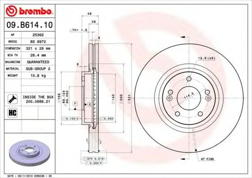 Disc frana KIA SORENTO III BREMBO 09B61410