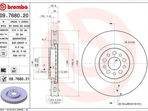 Disc frana LANCIA PHEDRA 179 BREMBO 09768020