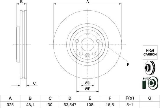 Disc frana LAND ROVER RANGE ROVER VELAR (L560), Crossover, 03.2017 - BOSCH 0 986 479 G32