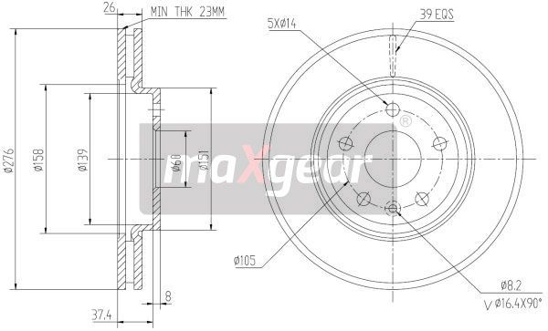 Disc frana MAXGEAR 19-2334 pentru CHEVROLET AVEO hatchback (T300)