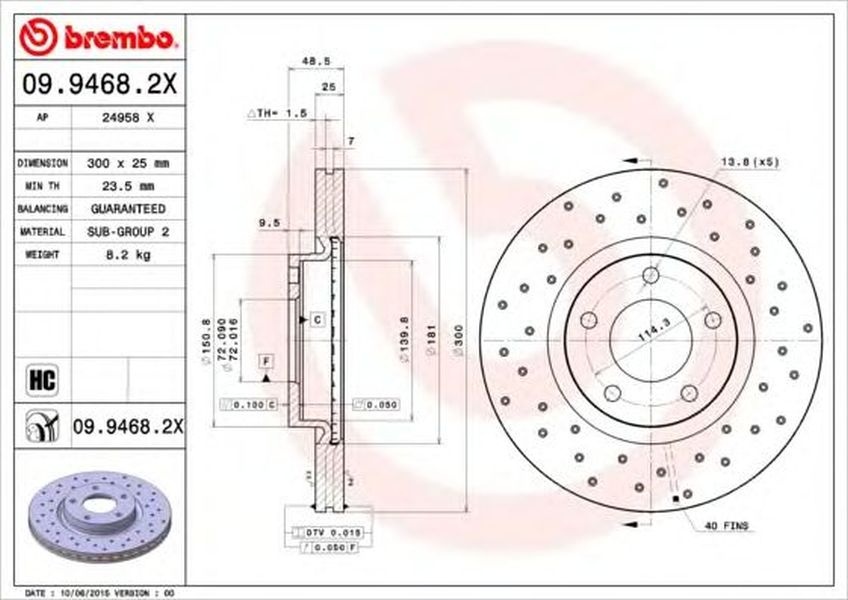 Disc frana MAZDA 3 limuzina BL BREMBO 0994682X