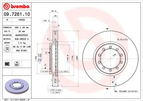 Disc frana MAZDA MPV I (LV) (1988 - 1999) BREMBO 09.7261.10