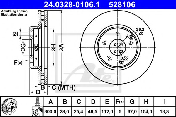 Disc frana MERCEDES-BENZ CLC-CLASS (CL203) (2008 - 2011) ATE 24.0328-0106.1