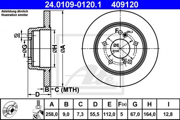 Disc frana MERCEDES-BENZ COUPE (C124), MERCEDES-BENZ limuzina (W124), MERCEDES-BENZ 190 limuzina (W201) - ATE 24.0109-0120.1