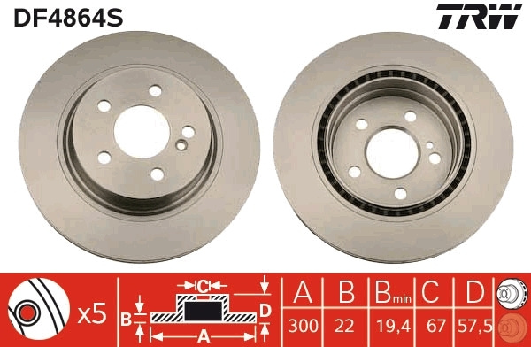 Disc frana # Mercedes-benz E-class 2011 2012 2013 2014 2015 2016 2017 2018 2019 2020 2021 2022 2023 2024 2025 # DF4864S # TRW