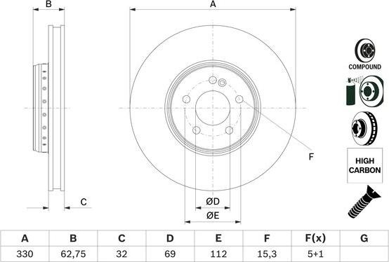 Disc frana MERCEDES-BENZ E-CLASS (C238), Compartiment, 12.2016 - BOSCH 0 986 479 G43