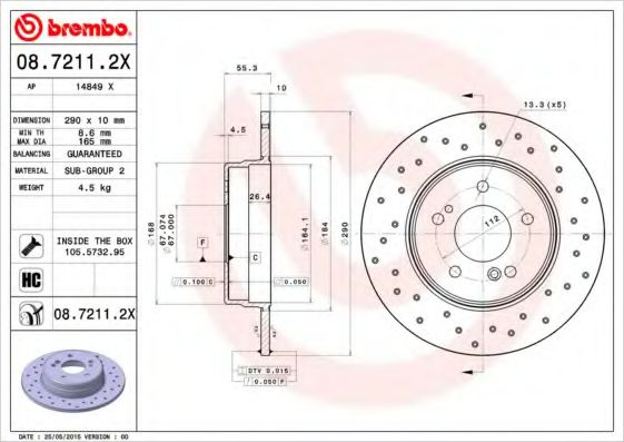 Disc frana MERCEDES C-CLASS T-Model (S203) (2001 - 2007) BREMBO 08.7211.2X