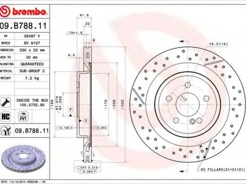 Disc frana MERCEDES CLA Cupe (C117) (2013 - 2016) BREMBO 09.B788.11 piesa NOUA