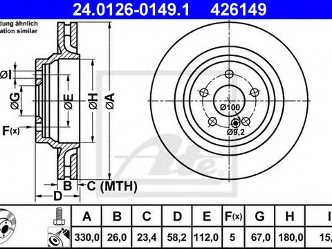 Disc frana MERCEDES S-CLASS (W221) (2005 - 2013) ATE 24.0126-0149.1