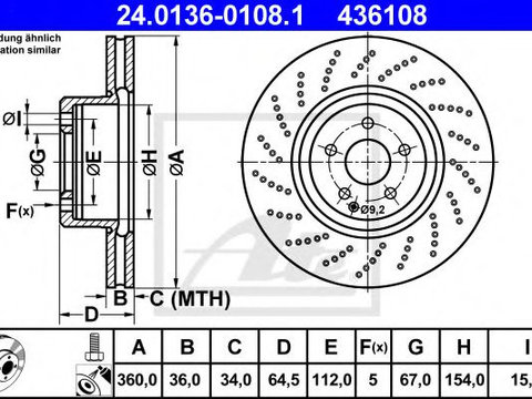 Disc frana MERCEDES S-CLASS (W221) (2005 - 2013) ATE 24.0136-0108.1