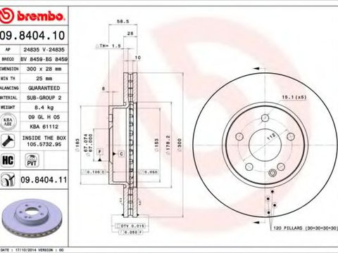 Disc frana MERCEDES VITO Tourer (W447) (2014 - 2016) BREMBO 09.8404.11