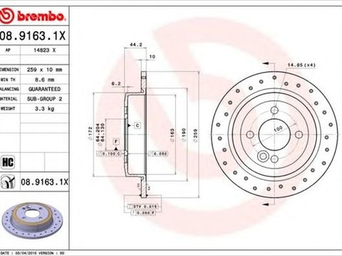 Disc frana MINI MINI R50 R53 BREMBO 08.9163.1X