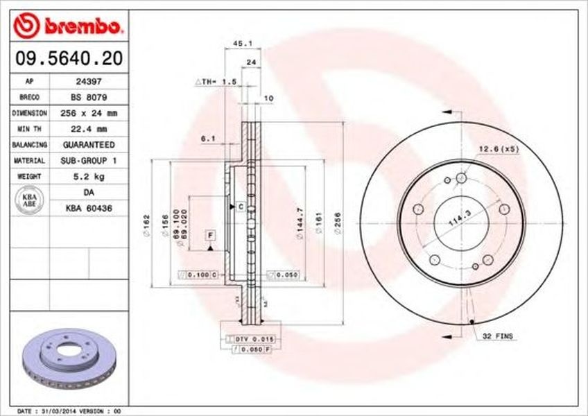 Disc frana MITSUBISHI ECLIPSE II D3 A BREMBO 09564020