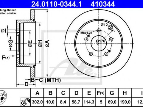 Disc frana MITSUBISHI GRANDIS (NA) (2003 - 2016) ATE 24.0110-0344.1 piesa NOUA