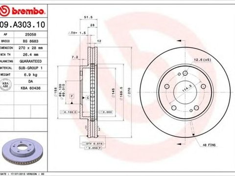 Disc frana MITSUBISHI L 200 KB T KA T BREMBO 09A30310