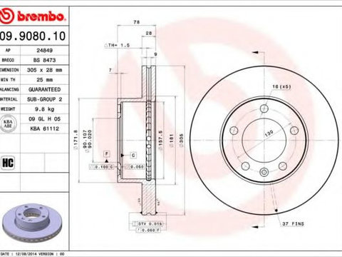 Disc frana NISSAN INTERSTAR bus (X70) (2002 - 2020) BREMBO 09.9080.10