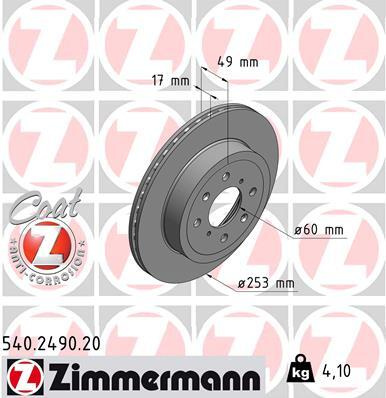 Disc frana # Opel Agila 2000 2001 2002 2003 2004 2005 2006 2007 # 540 2490 20 # ZIMMERMANN
