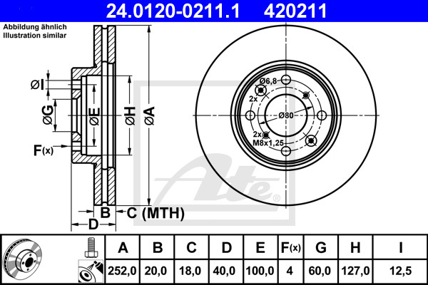 Disc frana # Opel Agila 2010 2011 2012 2013 2014 # 24 0120 0211 1 # ATE