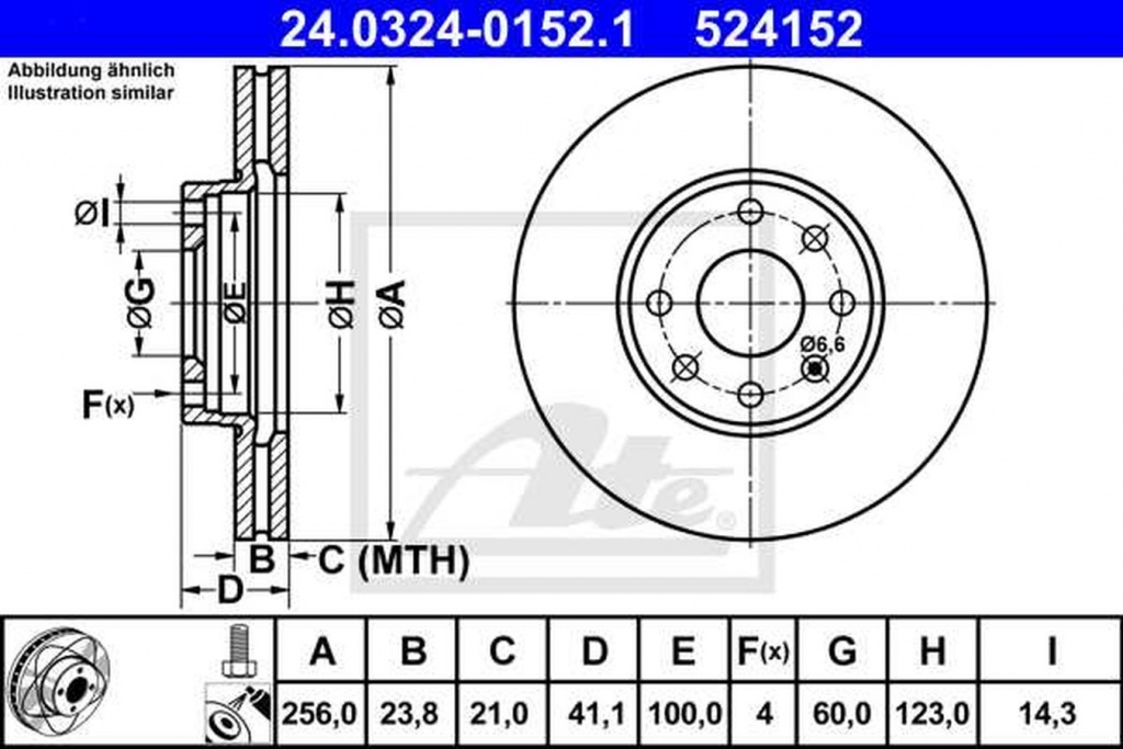 Disc frana OPEL ASTRA G Cabriolet F67 ATE 24032401521