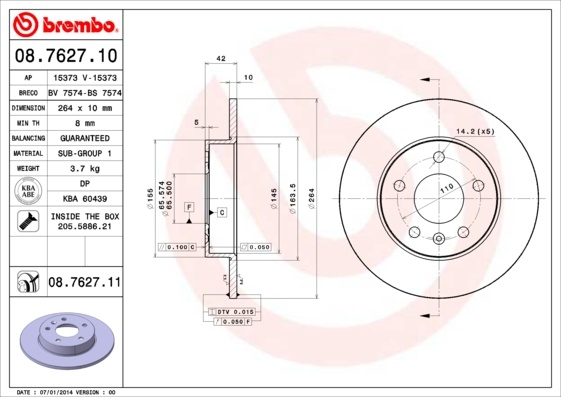 Disc frana OPEL ASTRA H L48 Producator BREMBO 08.7627.11