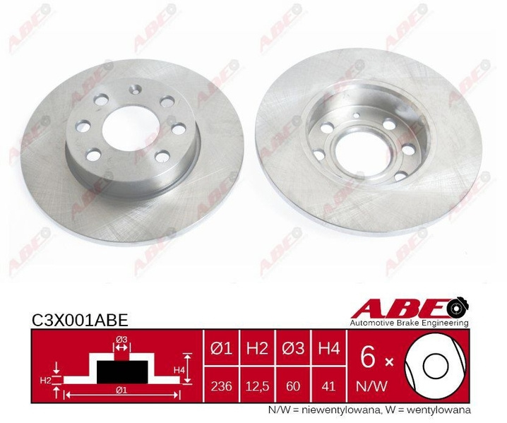 Disc frana OPEL CORSA B nadwozie pe³ne 73 Producator ABE C3X001ABE